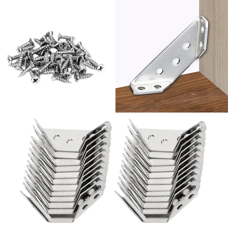 12/24PCS Stainless Steel Corner Bracket Furniture Corner Connector Cabinet Table Chair Drawer Corner Brace With Screw Hardware