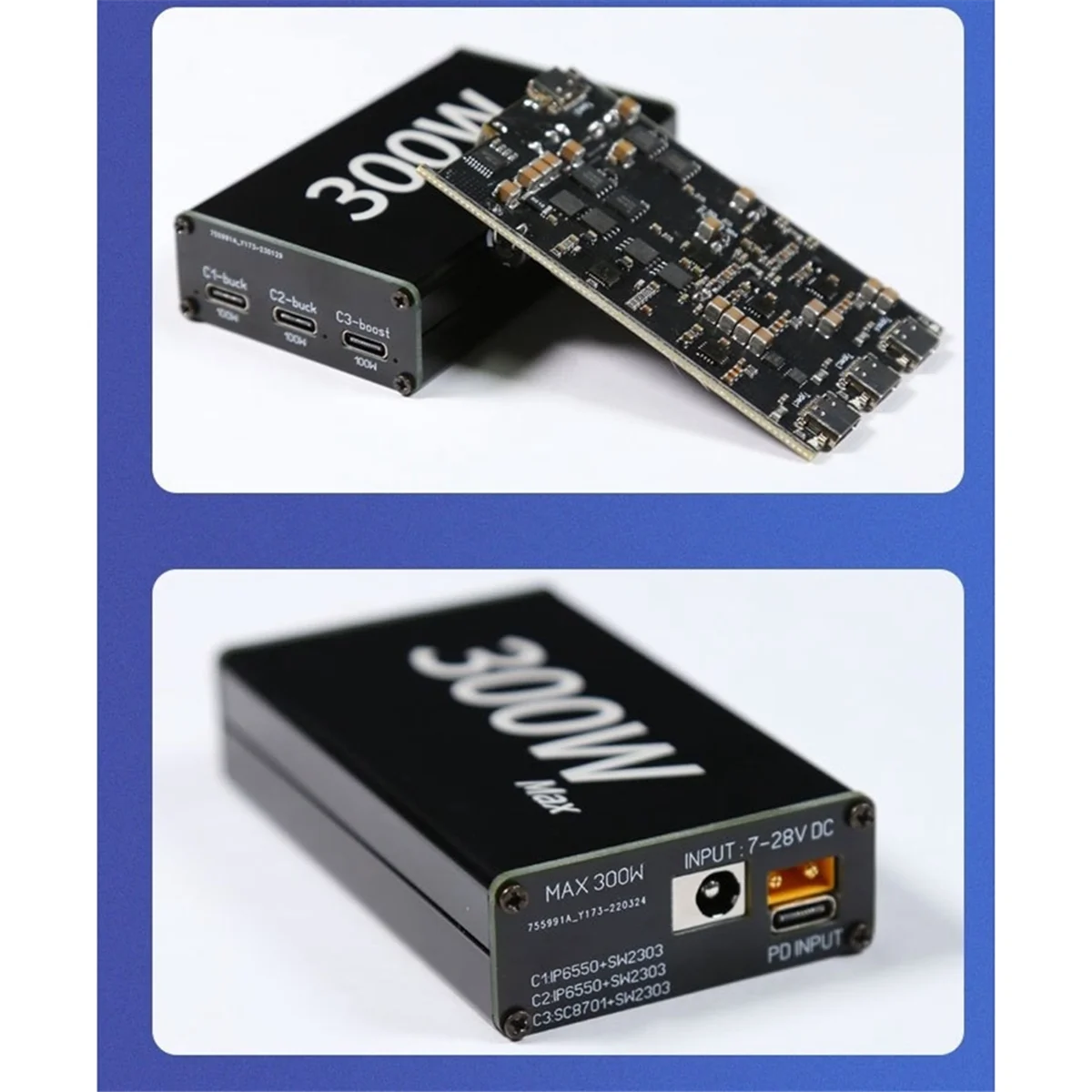 300W Fast Charging Desktop Charger Module Buck-Boost 24V DC 55x25mm to Type-C PD100W Diverter Converter Charge Laptop