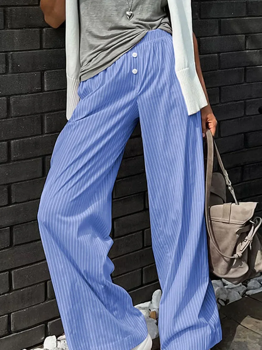 Women's Striped Trousers Elastic High Waist Letter Print Wide Leg Pants with Pockets Aesthetic 2000s Clothing