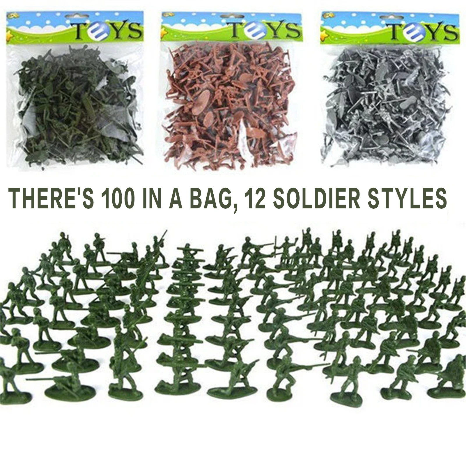 100 Pieces Military Figures War Soldiers Playset Plastic Army Men Toy Play Set Army Men Action Figures