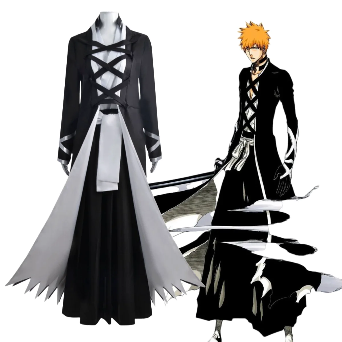 

Anime Bleach Thousand-Year Blood War Kurosaki Ichigo Cosplay Costumes Soul Society Shinigami Set Lock Cut On Day Bankai Uniform
