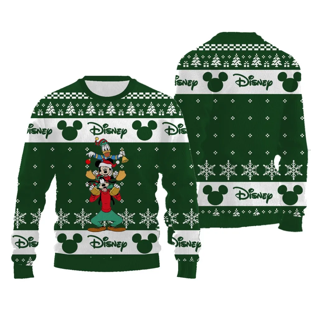 New Style Casual Comfortable Christmas Sweater Disney Cartoon Pattern Printed Round Neck Long Sleeves Thick Pullover for Women