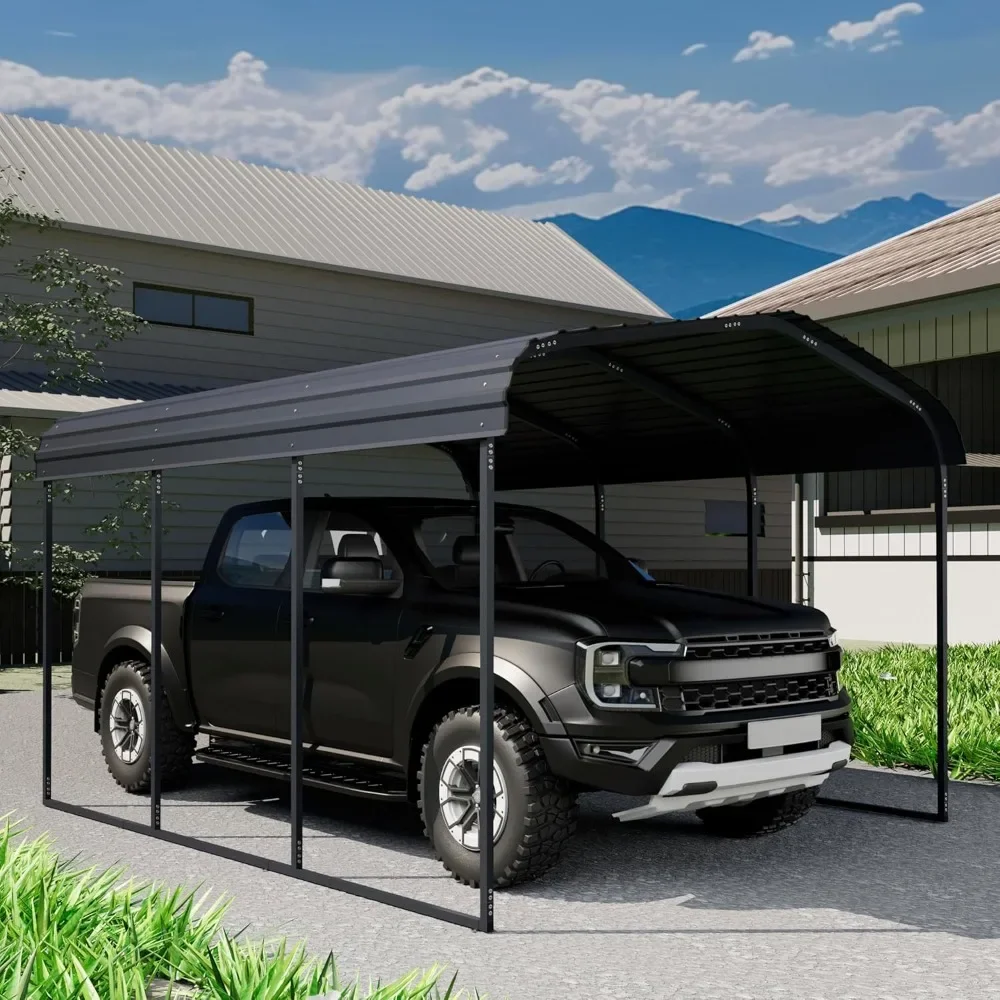 

10 ×15 FT Carport Garage with Galvanized Steel Roof & Frame for Car, Boats and Truck, Heavy Duty Carport Garage