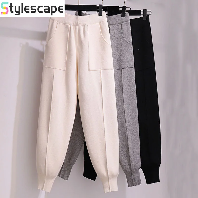 Haren Pants Women's Autumn and Winter Carrot Pants 2025 New Large Size Small Leg Pants Loose Leg Thick Slimming Knitted Pants