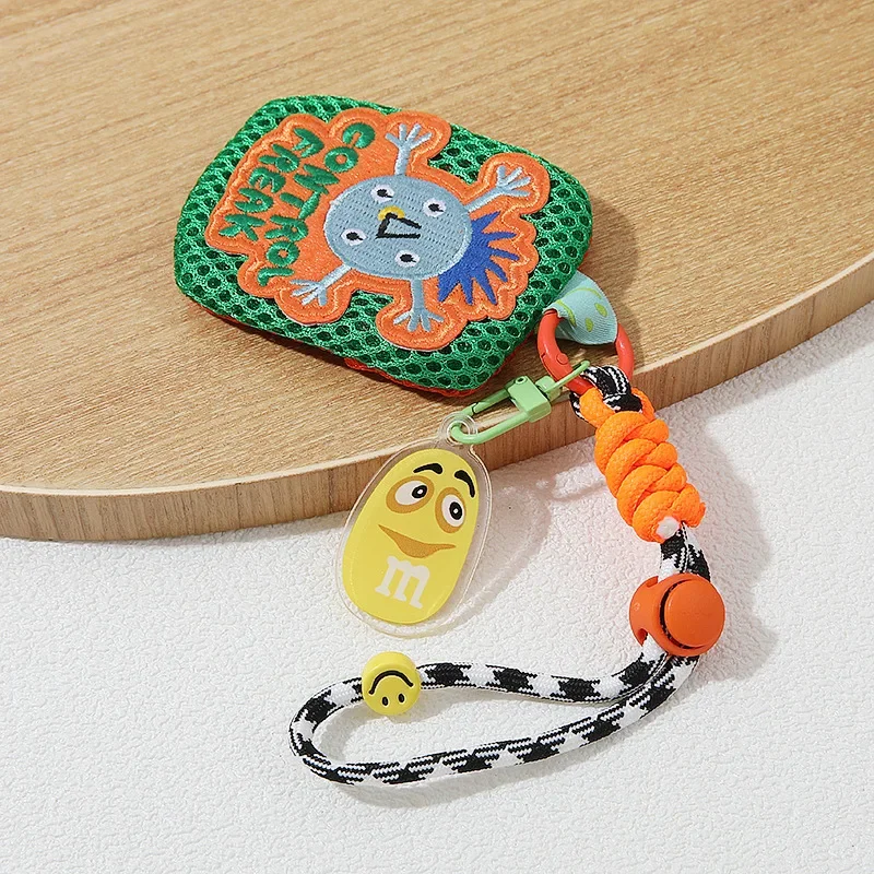 Stylish Woven Mini Pouch Portable Anti‑Lost Lanyard Keyring Charm Cute Coin Earphone Storage Bag Daily Backpack Accessory