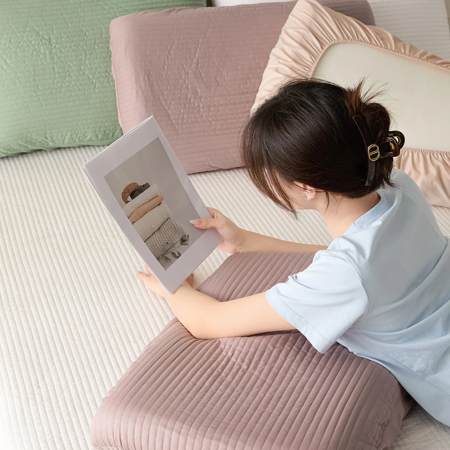 1Pc Cotton Pillowcase 48 x 74cm, 200 TC Solid Pillow Cover with Elastic Around,without core,Machine Washable