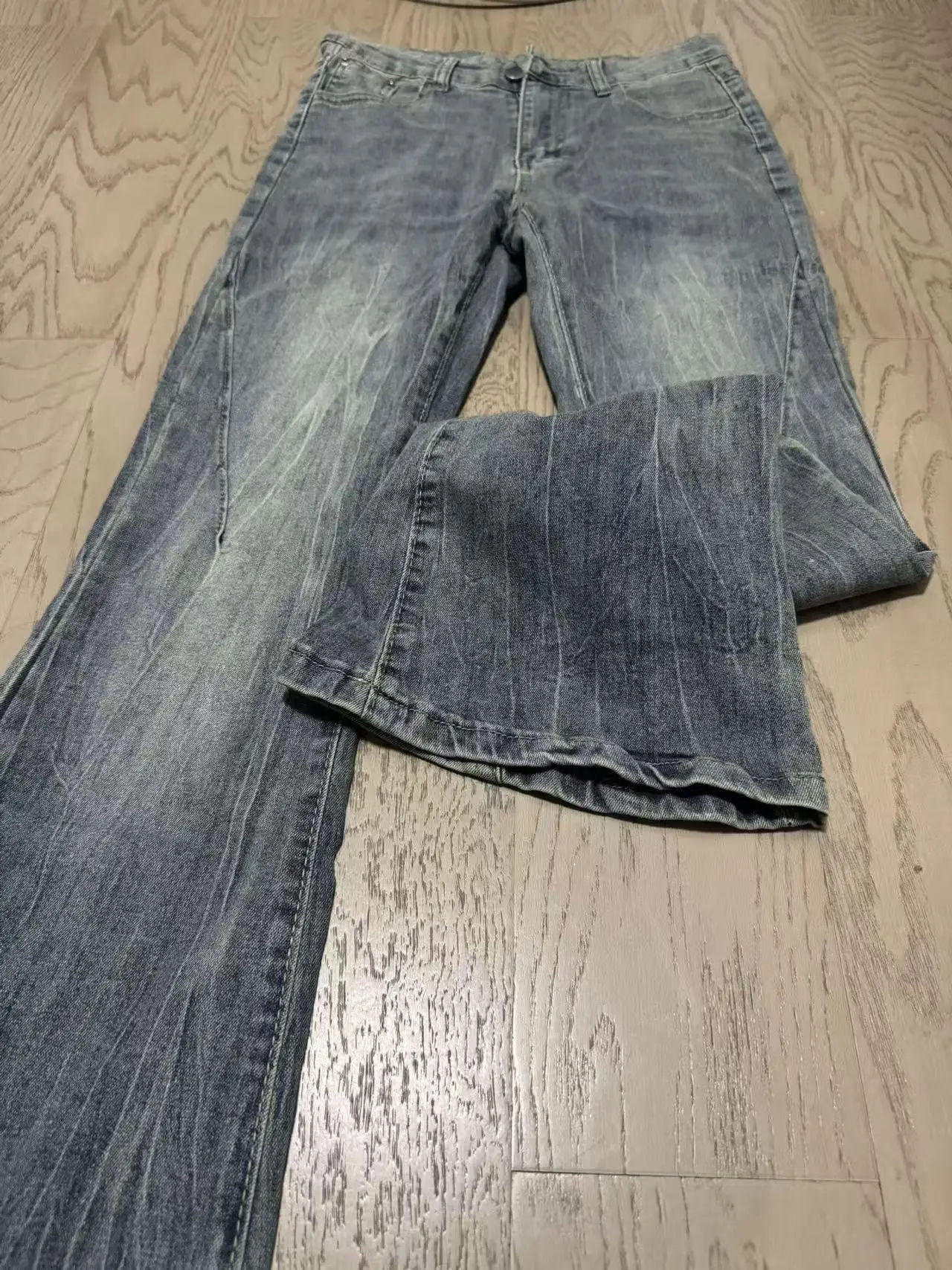 Übergroße gewaschene Denim-Flare-Hose für Damen, Frühling und Sommer, hohe Taille, schlanke schwarze graue Jeans, amerikanischer Stil, Vintage-lange Hose