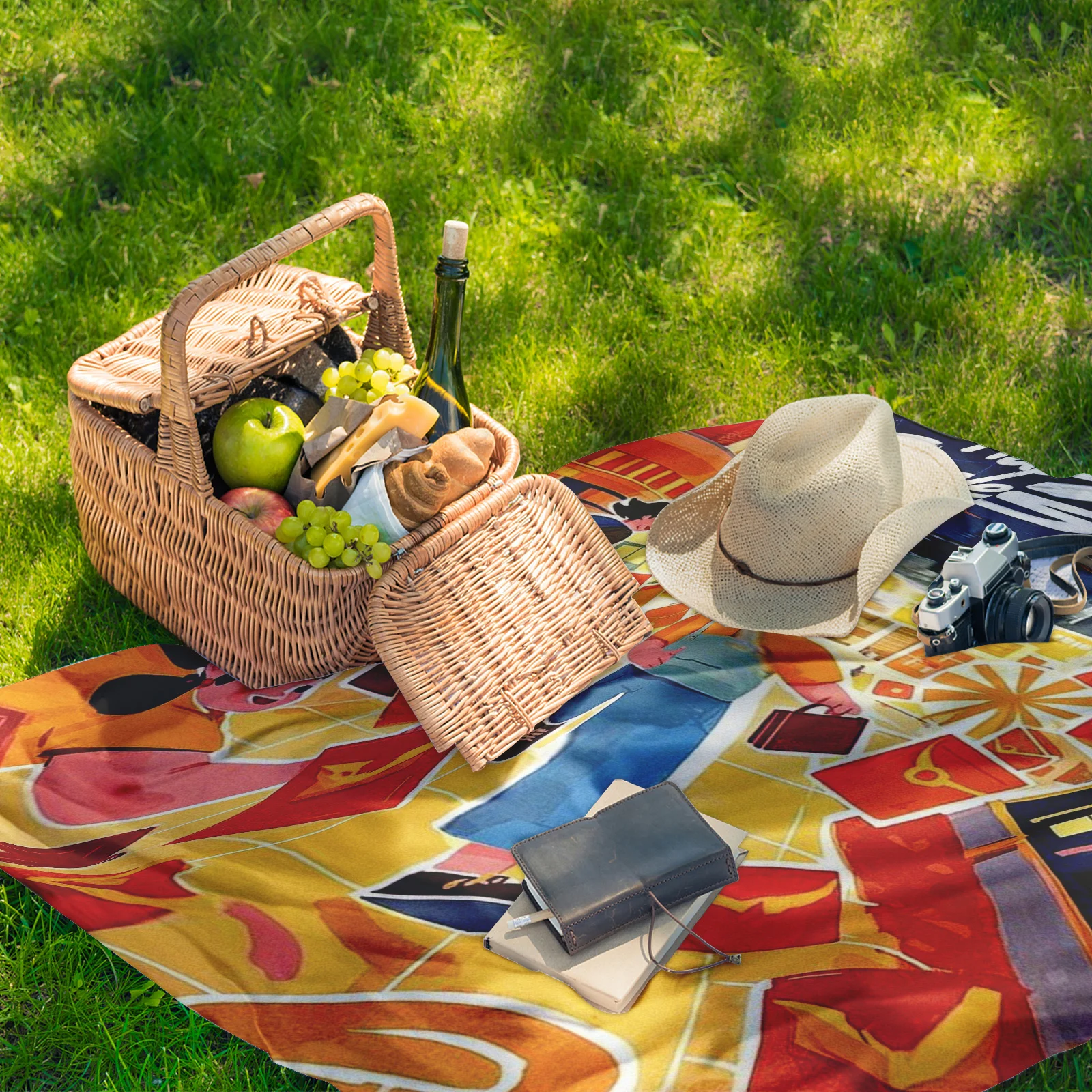Cartoon Character Street Scene With Red Envelope Design Outdoor Blanket For Camping Picnic And