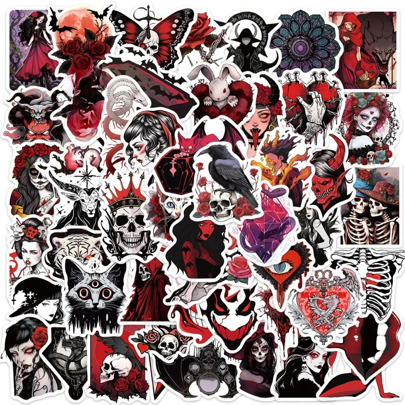 10/25/50pcs Red Gothic Horror Skeleton Stickers Graffiti for DIY Scrapbooking Phone Laptop Skateboard Motorcycle Helmet Car