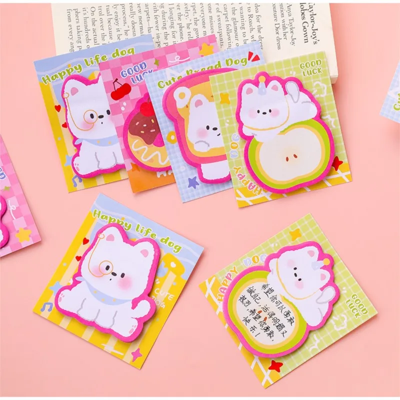 30 hojas de notas adhesivas Kawaii para cachorros, Bloc de notas autoadhesivo con bonito perro, mensaje para estudiantes, escuela, oficina, libro de notas postales N veces