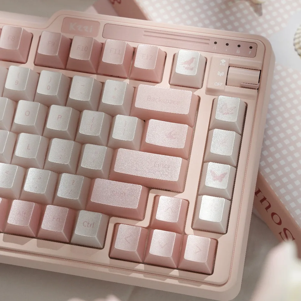 

Pearl Pink Keycap Set 133key PC Custom Pearlescent Translucent Keyboard Cap Cherry Profile KeyCap for Mechanical Keyboard Gift