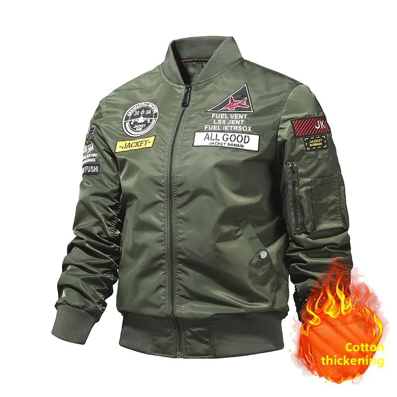

Premium Embroidered Thiened Cotton Baseball Jaet Pilot Coat Men's Autumn Winter Street Sle Stand Fit Long Sve Zipper