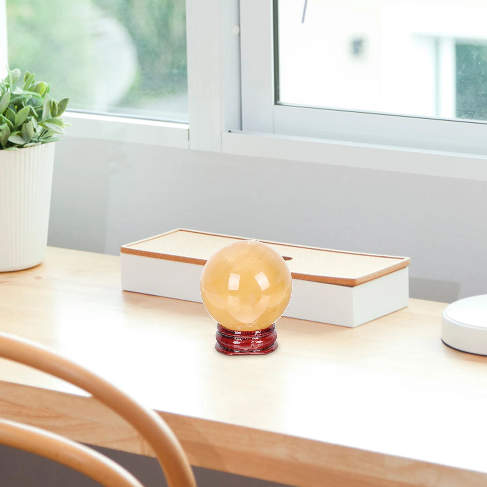

Citrine Crystal Ball Decor 8cm Yellow Sphere Adornment for Home Office Desktop Tabletop Elegant Statue Craft Gift
