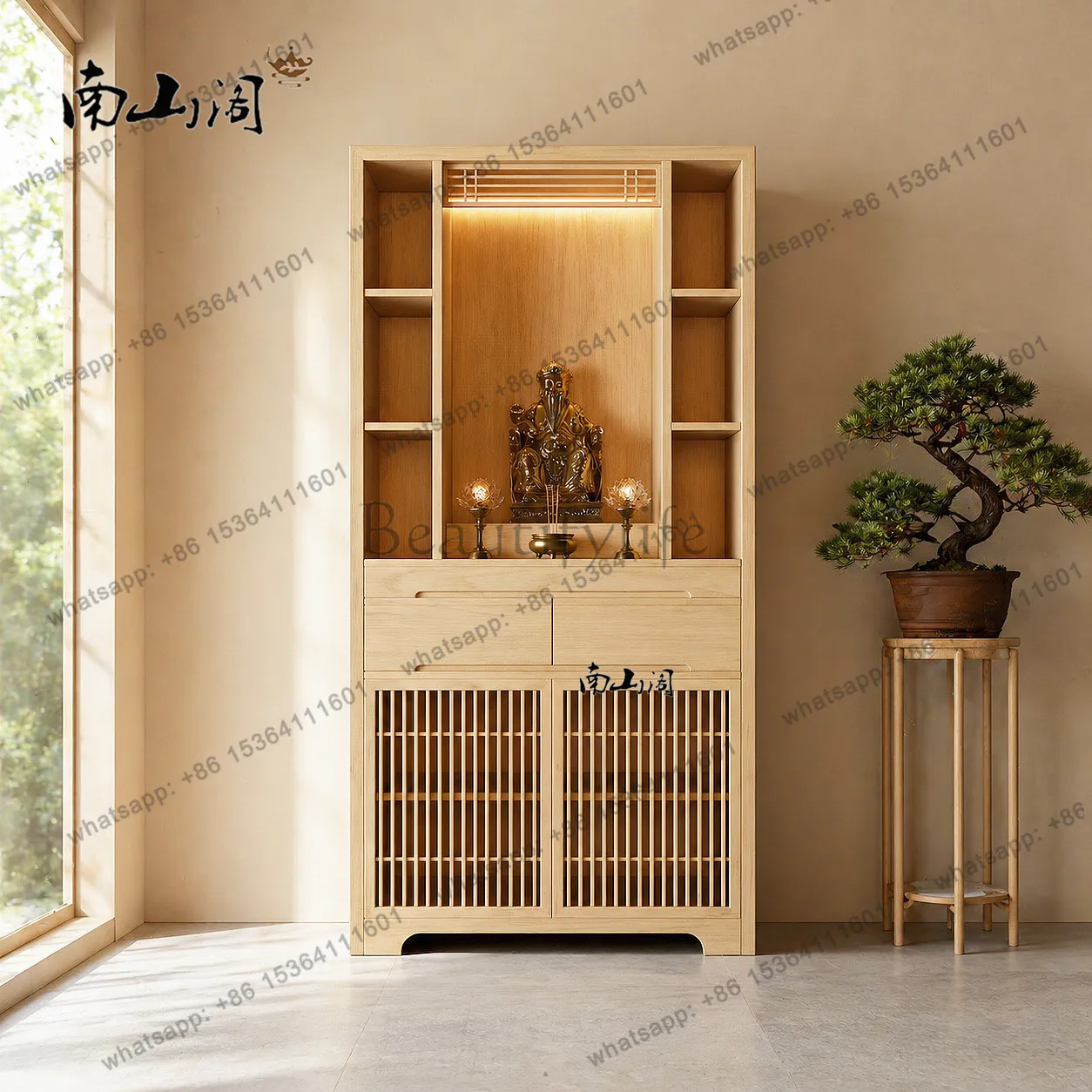 YJ Home Worship Altar Incense Table Household Shrine Stand For Guanyin God of Wealth Buddha Statue Home Offering Cabinet