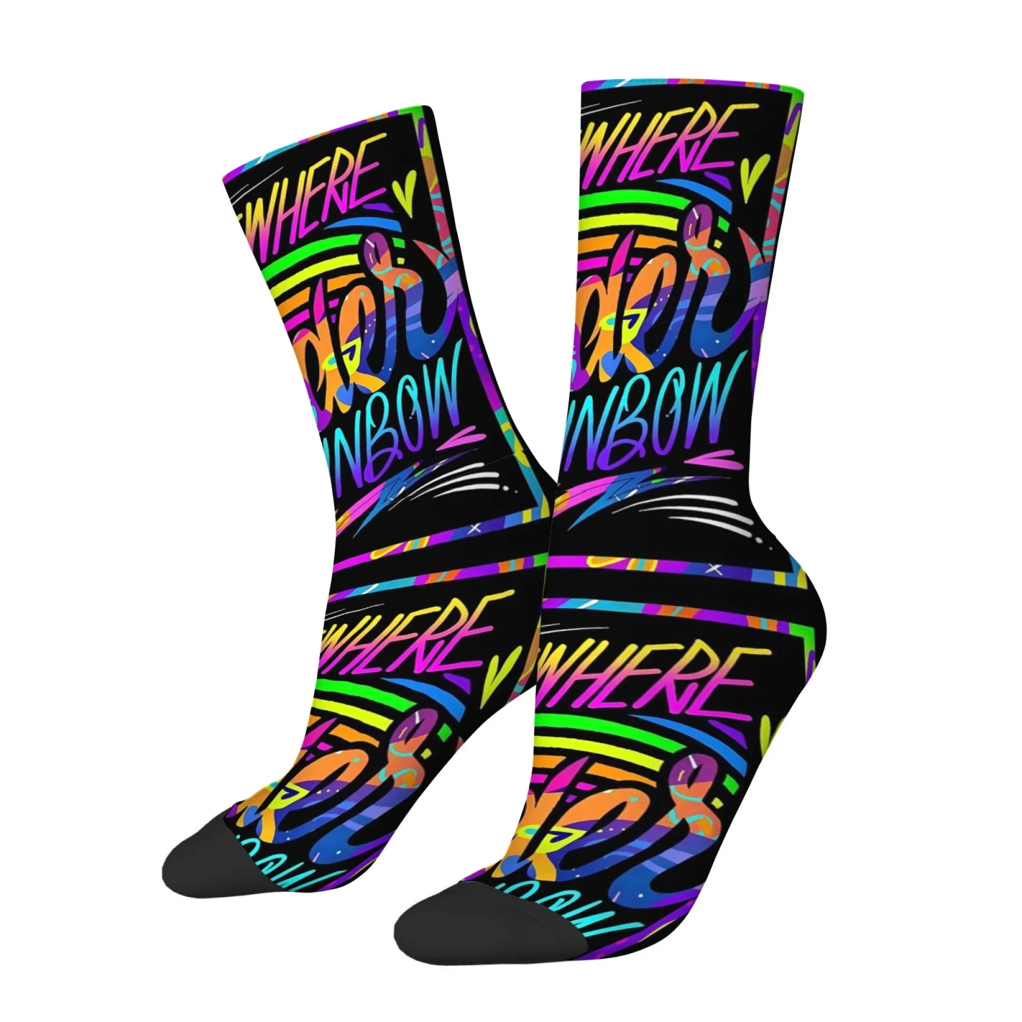 Retro Neon Style Men's Printed Mid-calf Socks Gradient Colors and Handwritten Graffiti Cyberpunk Feel for Unique Soft Warm Style