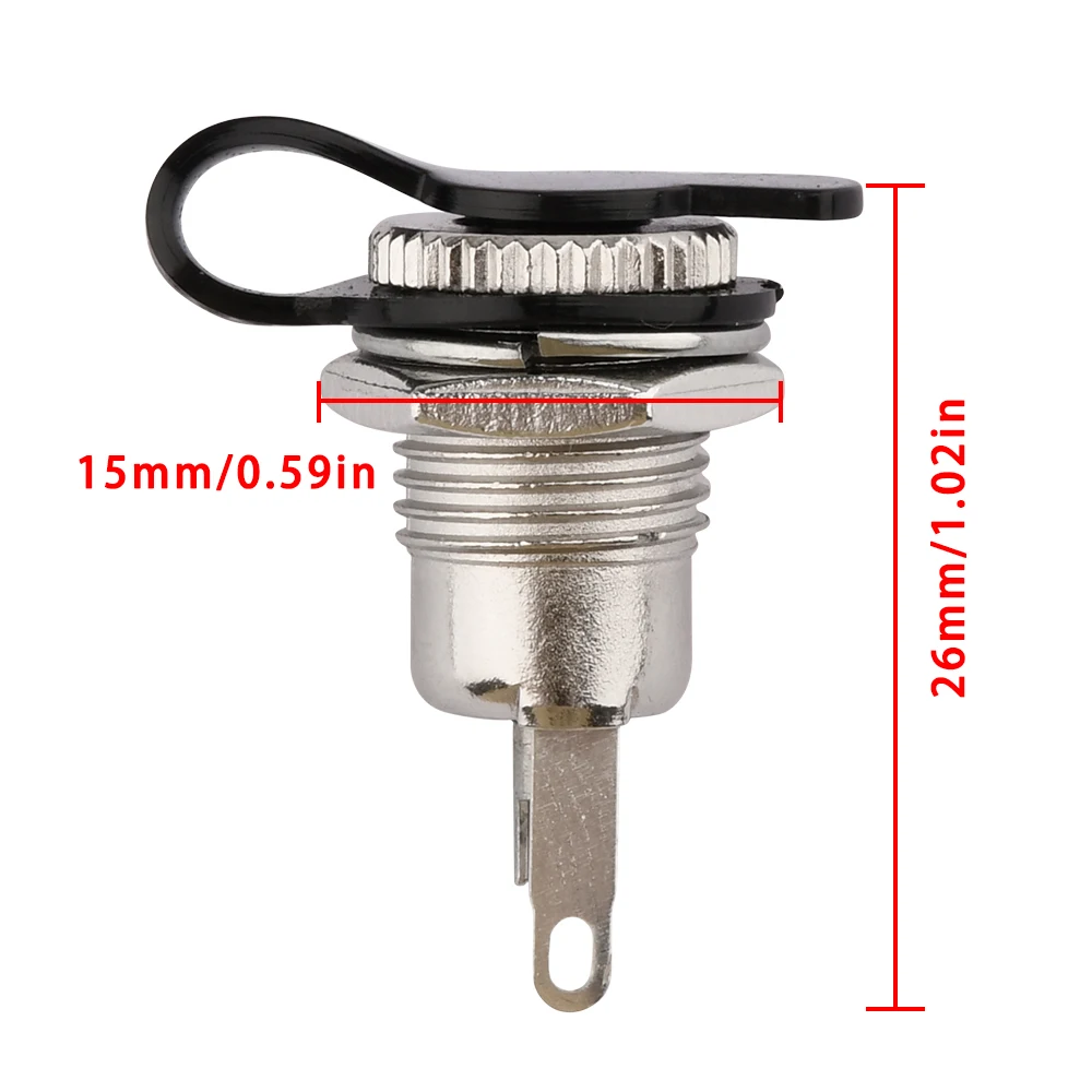 Female DC Threaded Barrel Jack Panel Adapter 5.5mm x 2.1mm Connector Wire DC Power Jack Panel Mount Socket with Dustproof Plug