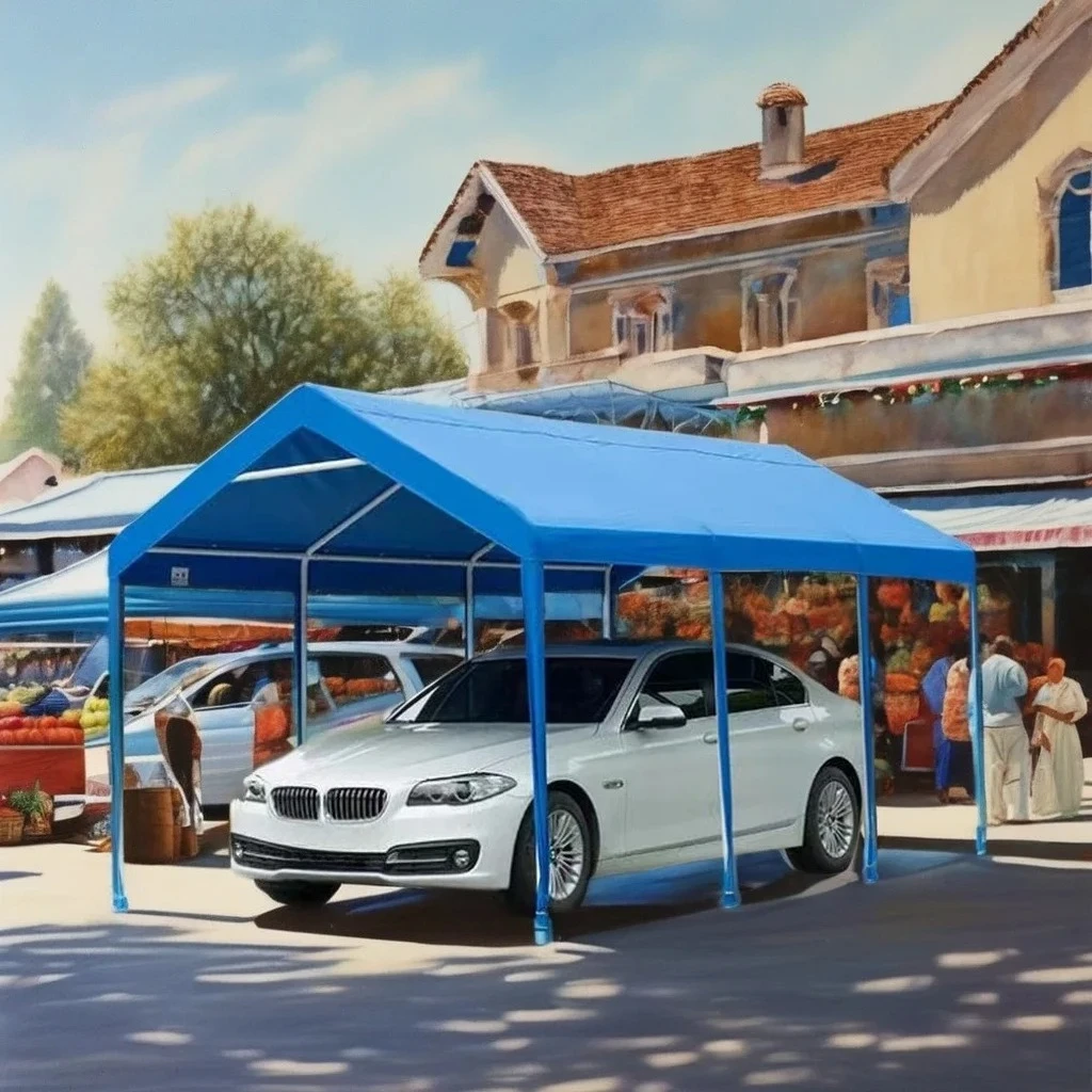 Portable Outdoor Car Steel Aluminum Garage Metal Canopy Shed Carport Cloth on All Sides Sail Car Parking Blue Color