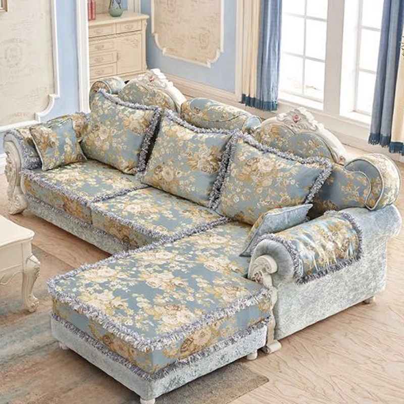 

European sofa combination living room small apartment three-person simple European fabric corner solid wood luxury straight sofa