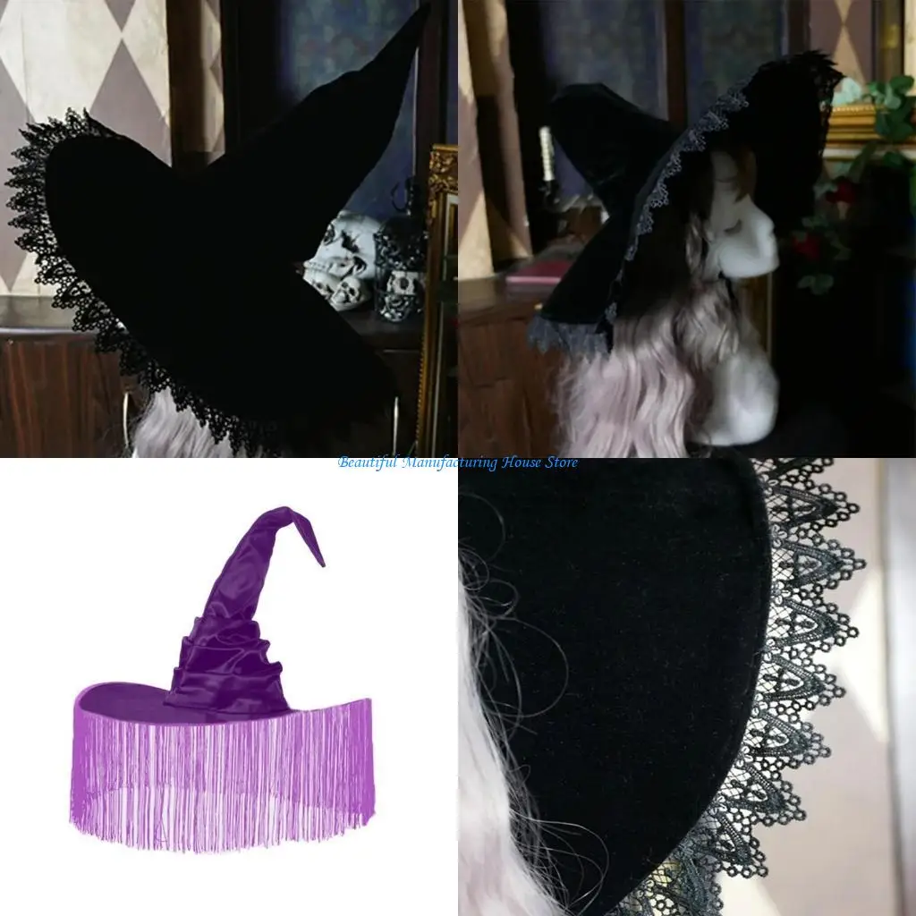 

E56A Women Witchcap Wizard Hat Cos-play Party Headwear Halloween Clothing Accessories