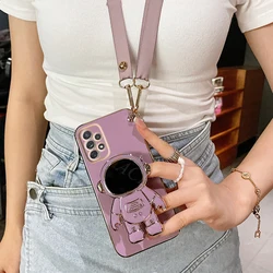 Astronaut Crossbody Lanyard Phone Holder Case For Samsung Galaxy A53 A52 A52S A73 A33 A72 A32 4G 5G A51 A71 A12 A31 Stand Cover