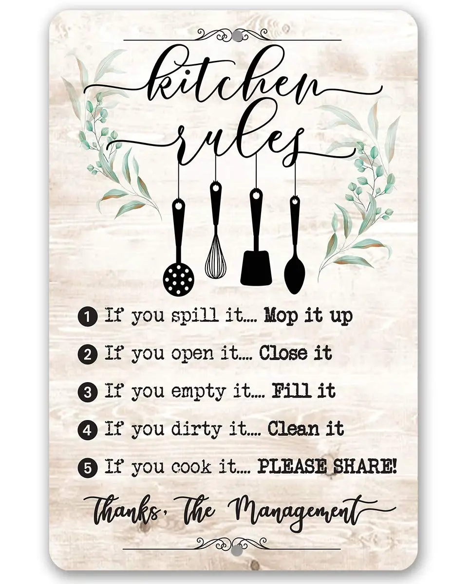 Y1,Kitchen Rules Hanging Utensils - Unique Kitchen Decorations, Farmhouse Signs, Great Housewarming New House Gift, Wood