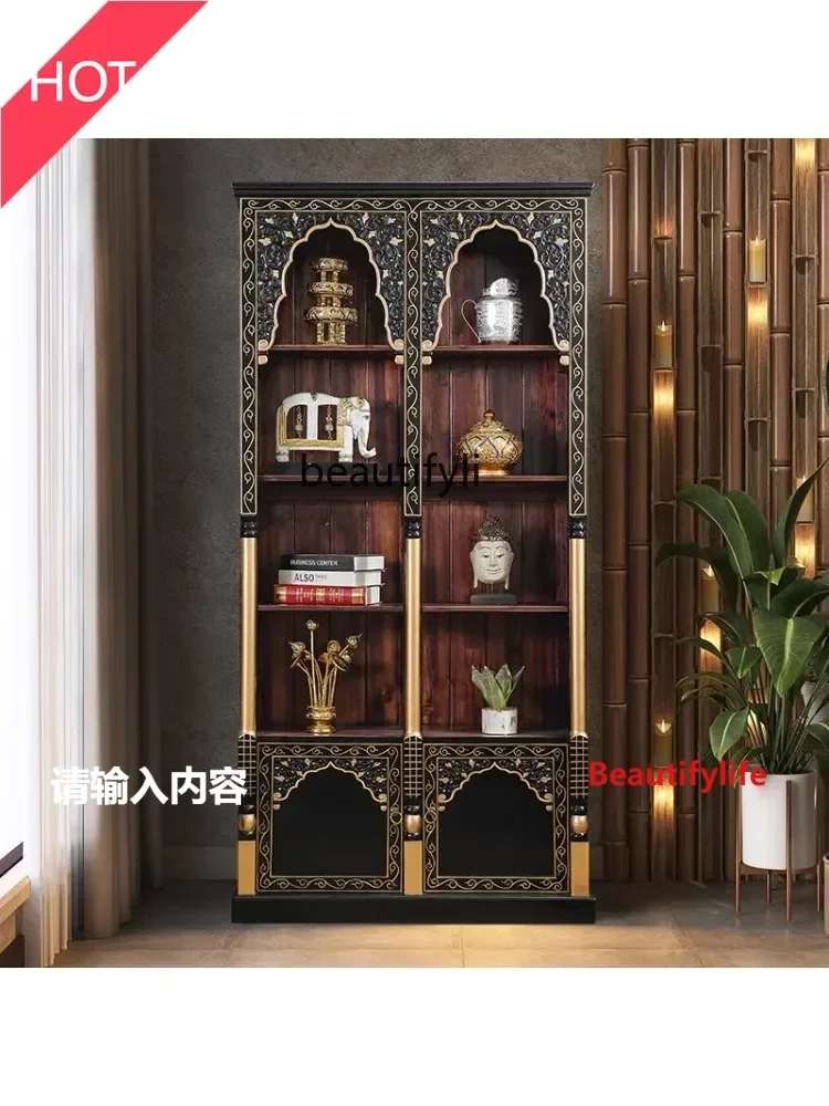 cn8617 ssSouth East Asia style solid wood Bogu frame Thai partition retro bookcase tea room tea set storage rack