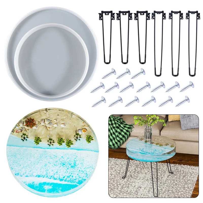 abrasive tool DIY handmade creative large round desktop table setting table countertop river table making silicone mold