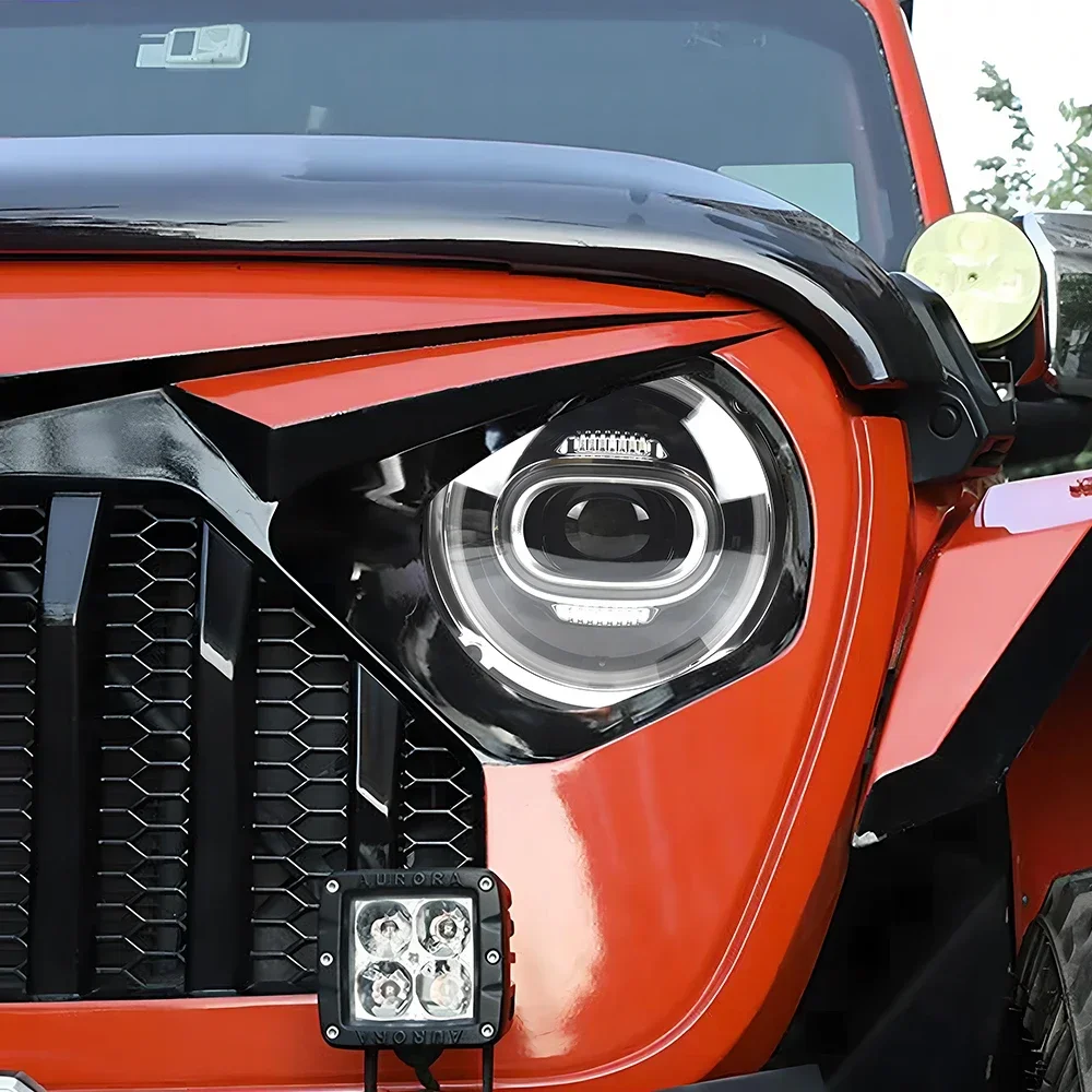 

Автомобильные передние фонари для Jeep Wrangler 2018-2024, обновленная автоматическая светодиодная фара в сборе, бифокальная линза, аксессуары в стиле Plug and Play