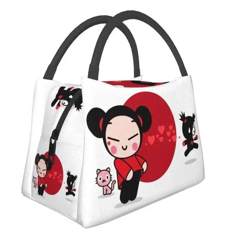 

Изолированные сумки для обеда Love Pucca для женщин, многоразовый термохолодильник в стиле манга, ланч-бокс для еды, домашний офис, сумка для хранения фруктов и свежих продуктов