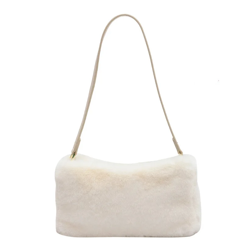 Fashion Faux Fur Shoulder Bag Cute Fluffy Handbag Mini Shoulder Chain Bag Messenger Bag Large Capacity Casual Totes