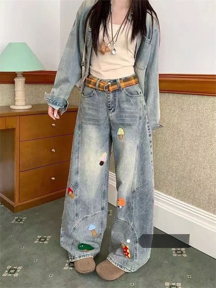 

Американские джинсы High Street Lazy Dstring Knife, женские зимние новые утягивающие повседневные прямые длинные брюки в стиле ретро для поездок на работу