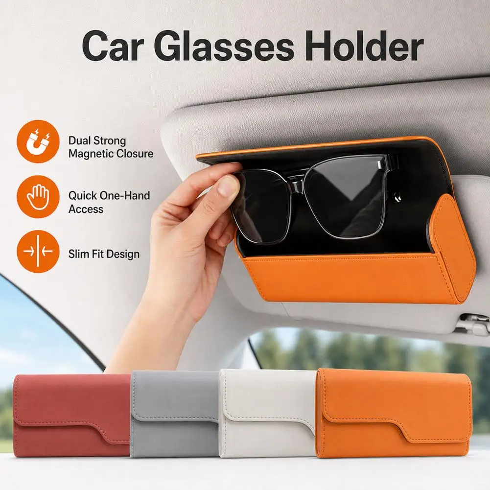 Sunglasses Holder for Car Sun Visor, Auto Eyeglasses Protective Storage Case, Vehicle Visor Organizer Box With Magnetic Closure