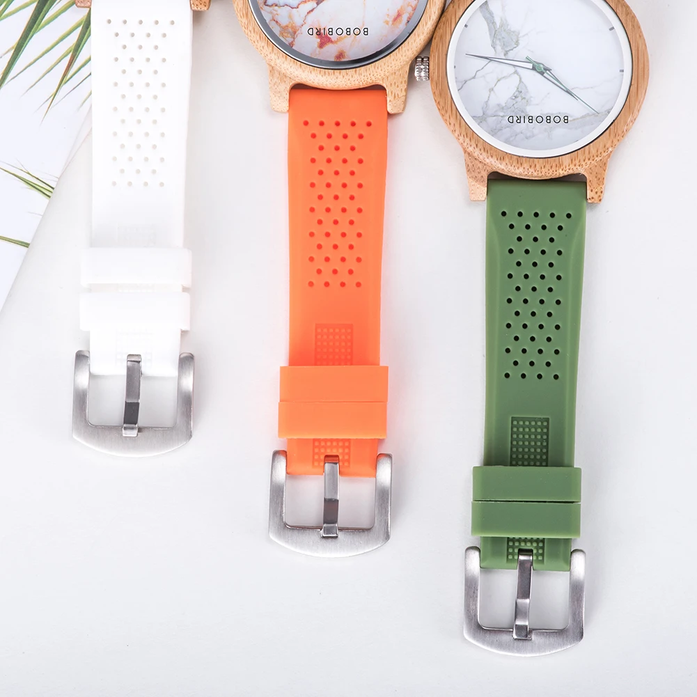 BOBO BIRD Men\'s Wooden Watch Silicone Strap Quartz Watches Sport Watch for Summer Can Customized Gifts For Men