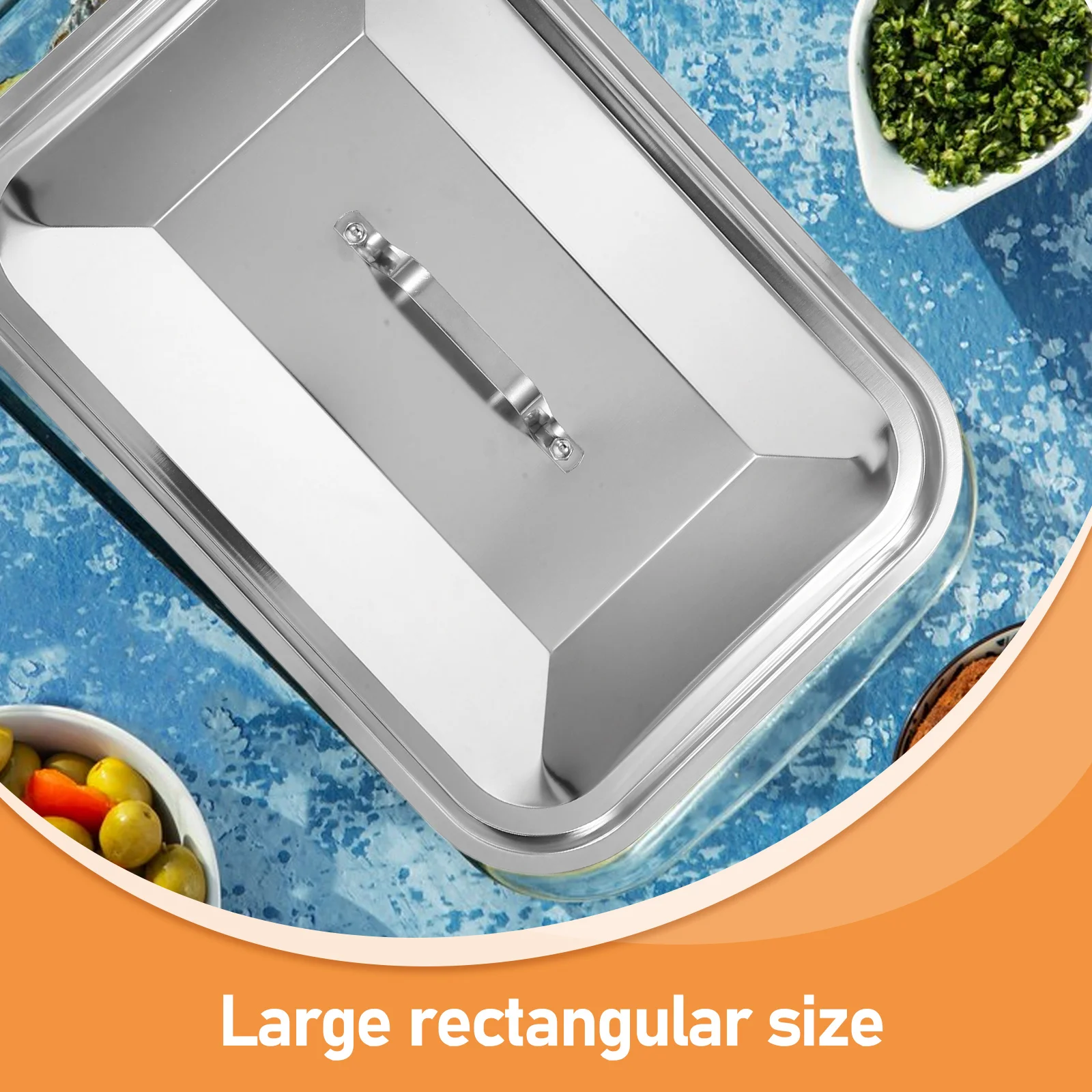 

Stainless Steel Pan Rectangle Deep Lids Oil Splash Guard Handle Easy Clean For Home Kitchen Outdoor Barbecue Use Baking