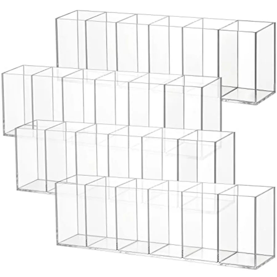 

4 Pack Clear Pencil Holder Acrylic 6 Compartments Makeup Brush Organizer Pencil Cup Stationery Holder for Desk Accessories Cosm
