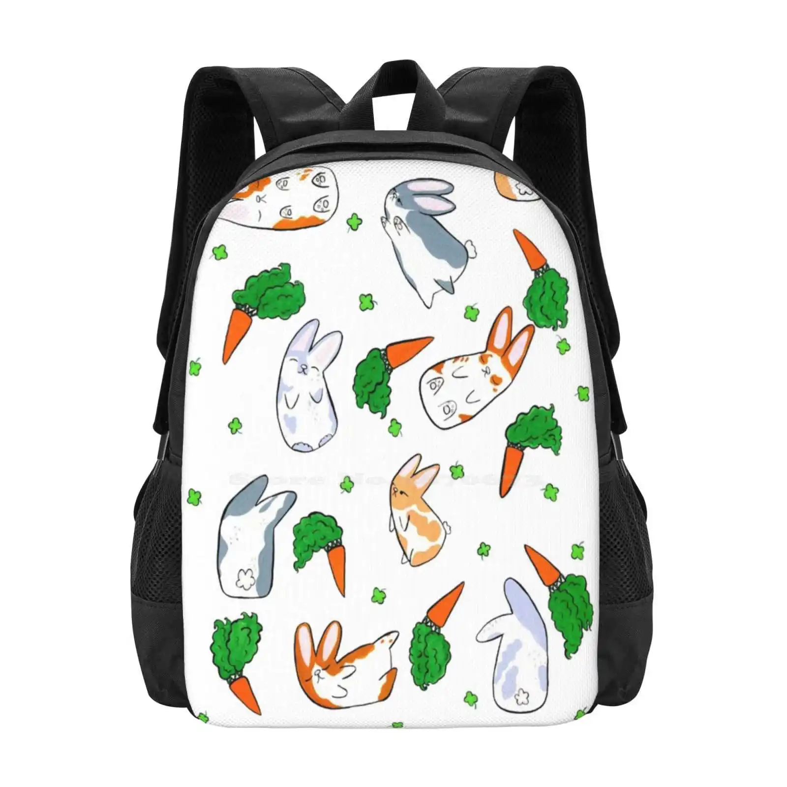 Bunny Riot Hot Sale Schoolbag Backpack Fashion Bags Bunny Cute Bunnies Cute Rabbits Kawaii Carrots Clovers Gouache Handpainted