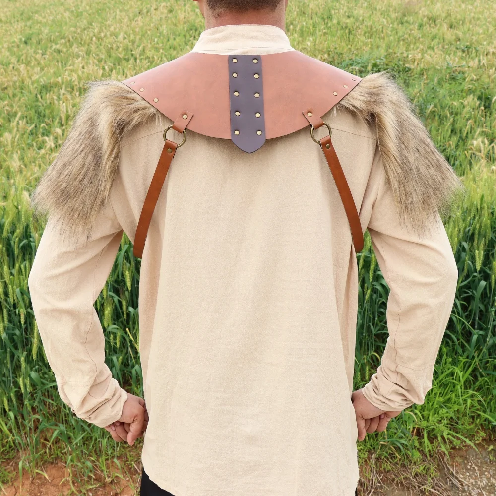 القرون الوسطى عصر النهضة هالوين فو الجلود الفراء فارس درع الرأس قابل للتعديل كيب دور اللعب زي التبعي الدعائم