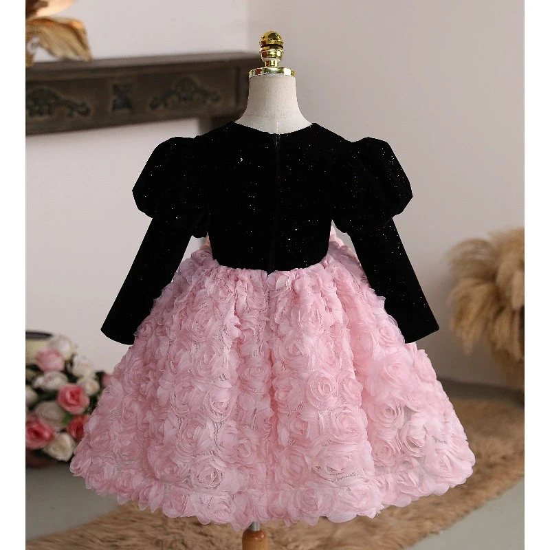 

Детское платье для девочек 2026: Новинка! Элитное зимне-весеннее платье принцессы для Нового года, дня рождения, выступлений на фортепиано, розовое с цветами