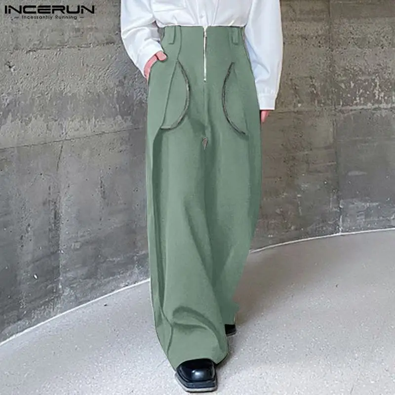 

INCERUN 2024 Korean Style Pantalons Men's Exposed Pocket Design Long Pants Casual Streetwear Male Solid Simple Long Pants S-5XL