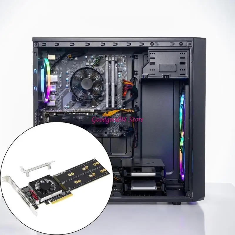 4 m.2 ssds expansion card plugs และเล่นการติดตั้ง PCIE3.0 สวิตช์ชิปการจัดการความร้อนชิปความสูงสองเท่า