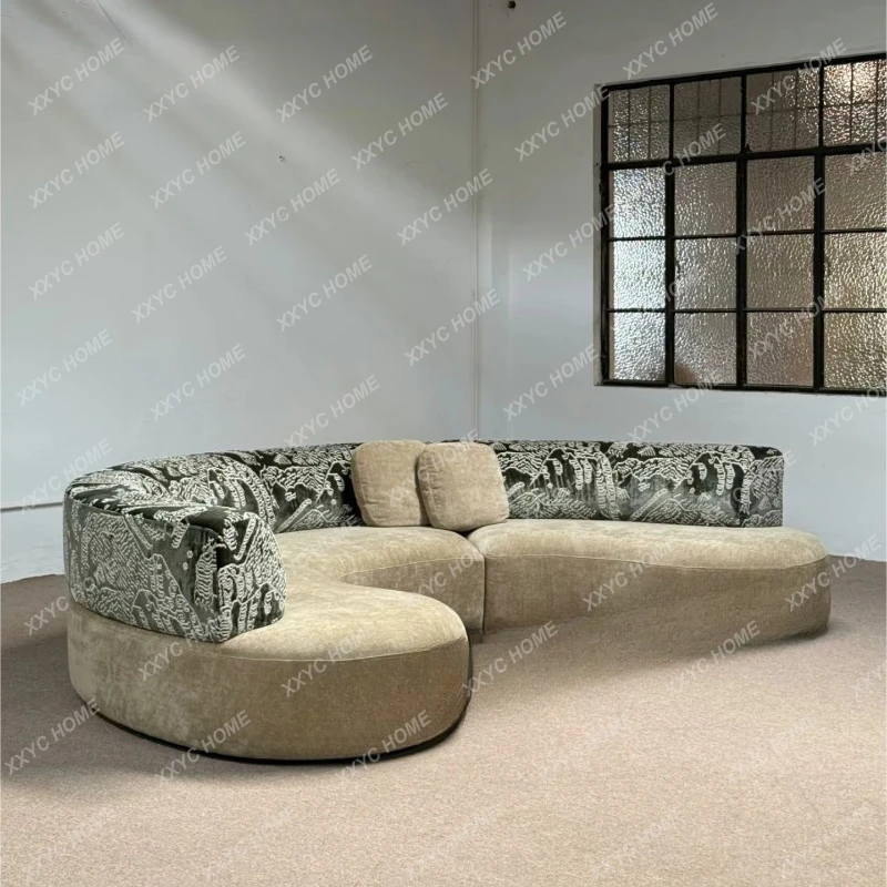 

L medieval old money wind curved fabric sofa large flat crescent special-shaped module sofa