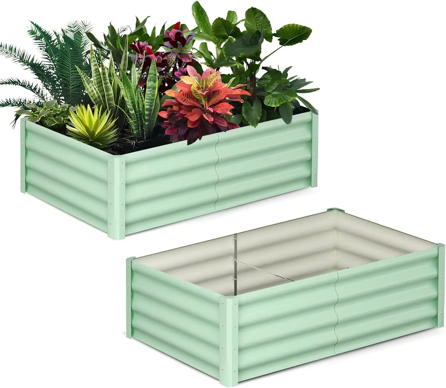 

Galvanized Raised Garden Bed, 2 Pcs 6x3x1Ft Metal Planter Box Outdoor, Rectangular Open-Ended Base Planter Raised Boxes with Saf