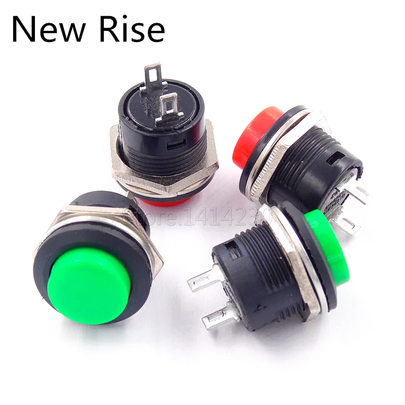 5PCS Diameter 16mm Push Button Switch R13-507 Reset Switch 6A 125VAC 3A 250VAC PB-02 No Lock Red Green Color