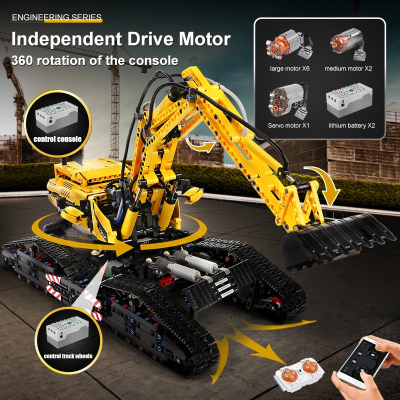 MOULD KING 17018 High-Tech Car Building Sets All Terrain Excavator Clawler Truck Bricks Toys RC Engineering Vehicle For Boys