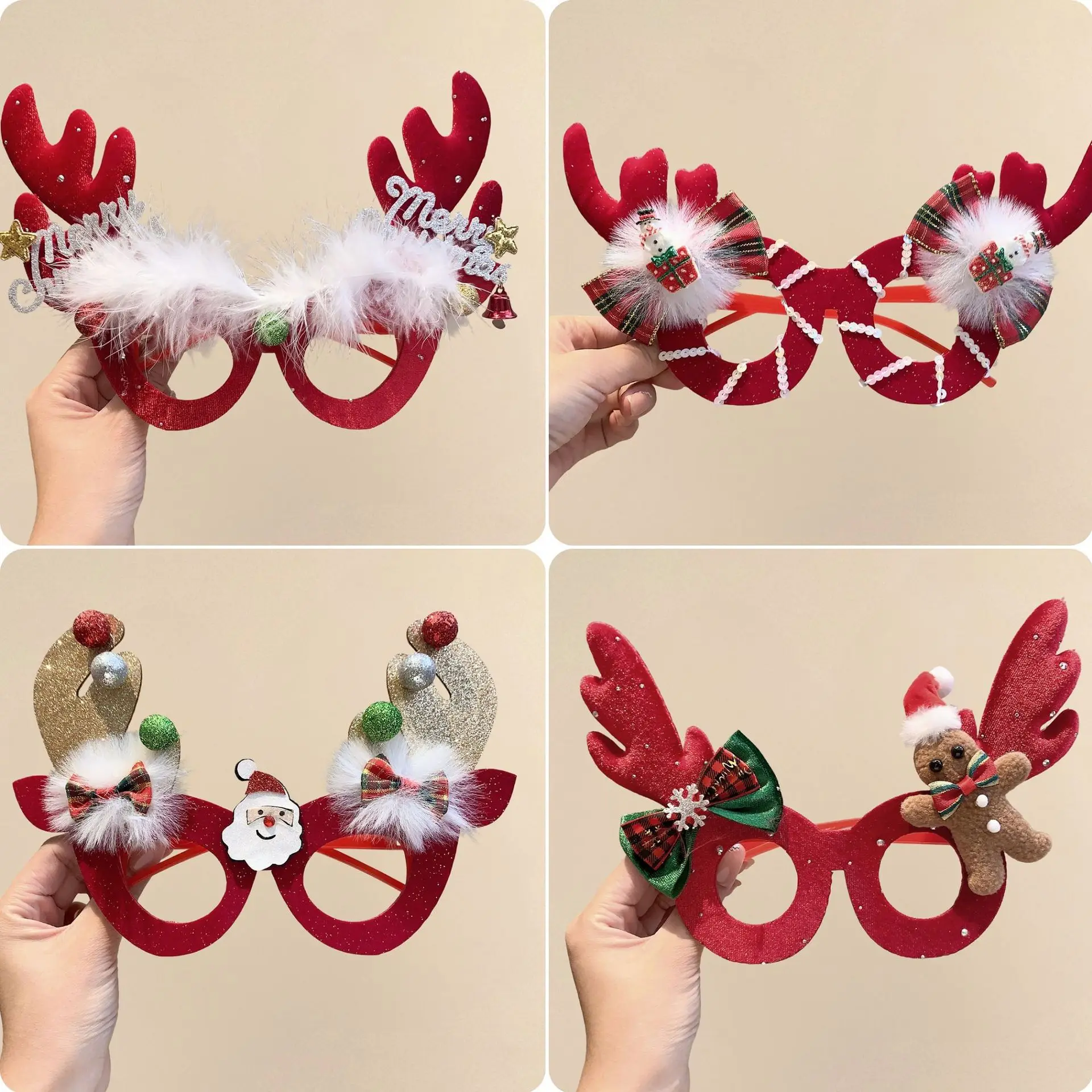 Christmas Antler Glasses Party Headwear Plastic Red Green White Festive Photo Prop Cosplay Hair Accessory for Women Girls