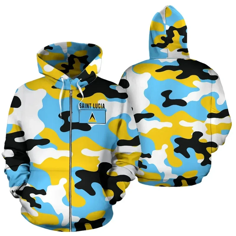 

Saint Lucia Flag Map 3D Print Zip Up Hoodies For Men Clothes National Emblem Hoody Tracksuit Fashion Boy Zipper Hoodie Women Top