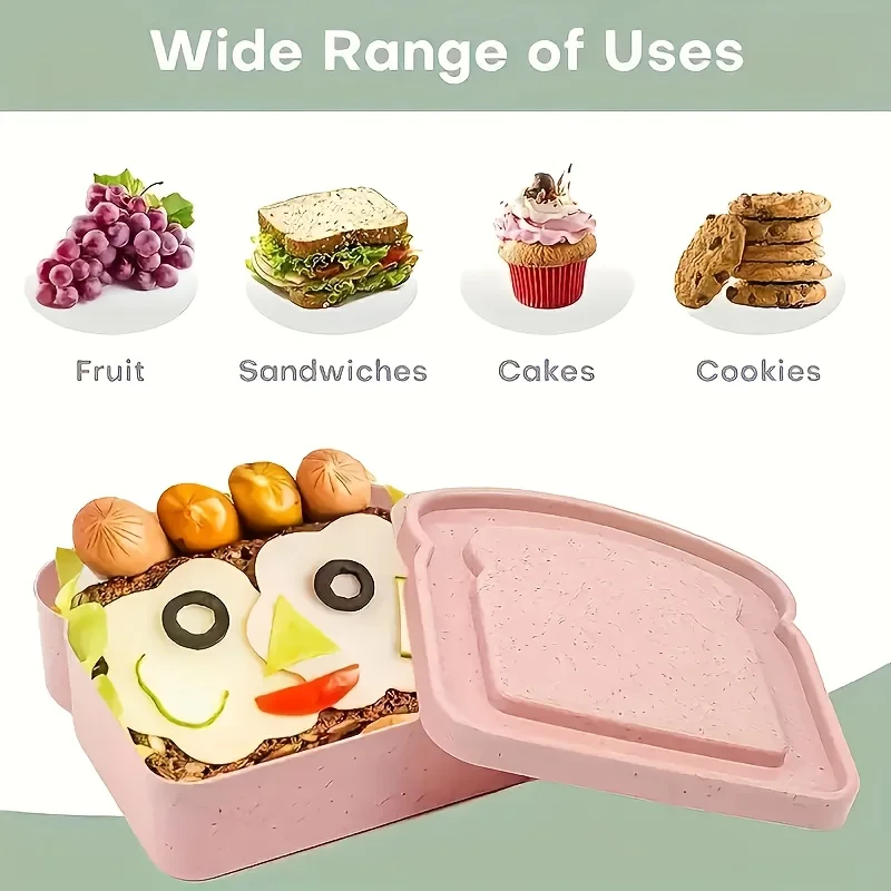4PCS Toast Shaped Lunch Box Portable Plastic Sandwich Storage Box With Lid Reusable Office School Outdoor Camp Picnic Snack Box