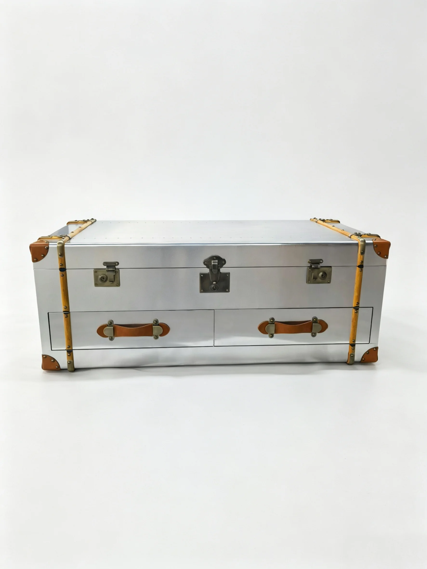 Vintage British style metal aluminum tea table, industrial style cigar room storage box and cabinet