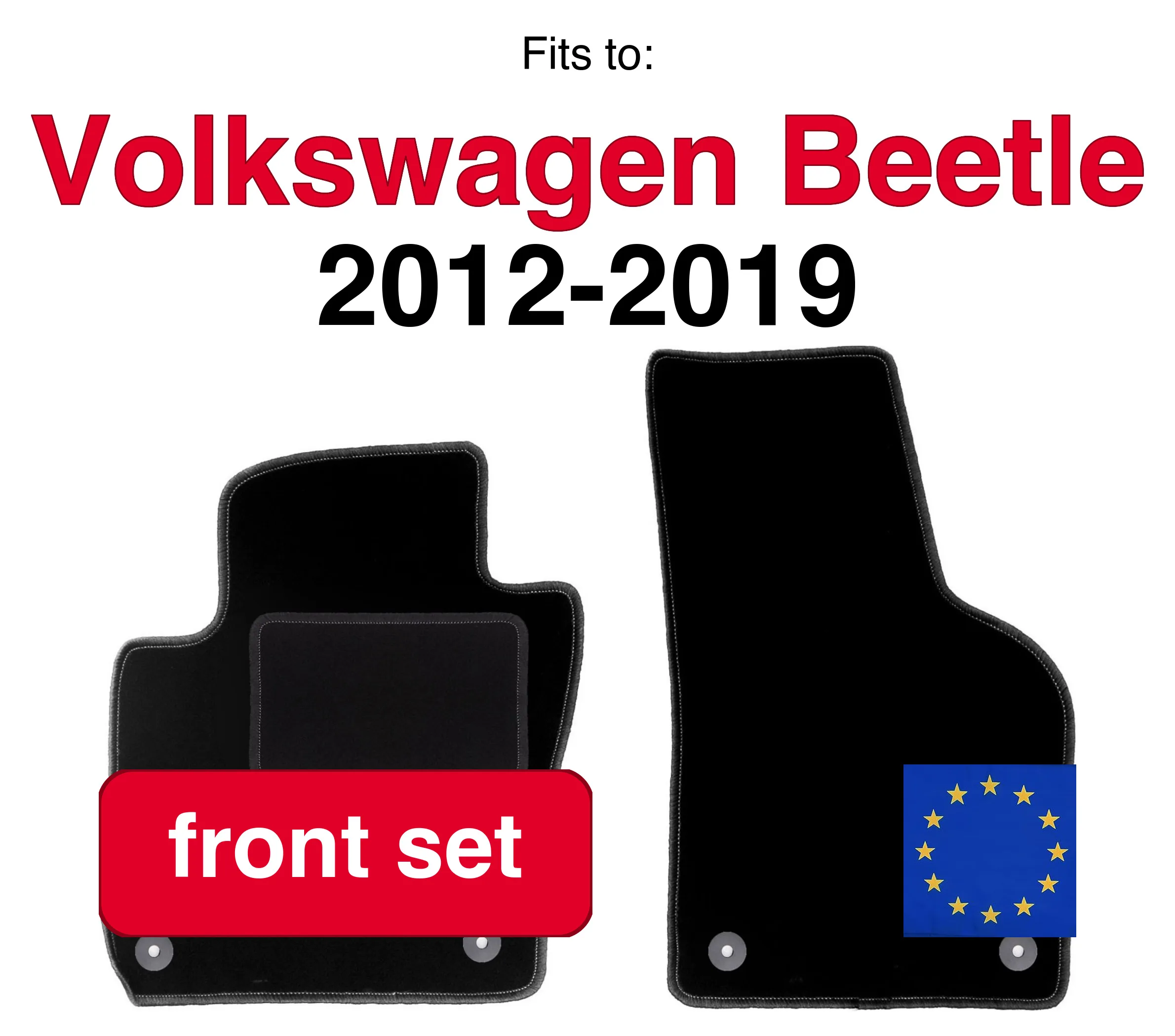 Auto velours vloermatten voor Volkswagen Kever cabriolet (2012-2019) - Zwart (2 stuks) set auto vloermatten voor