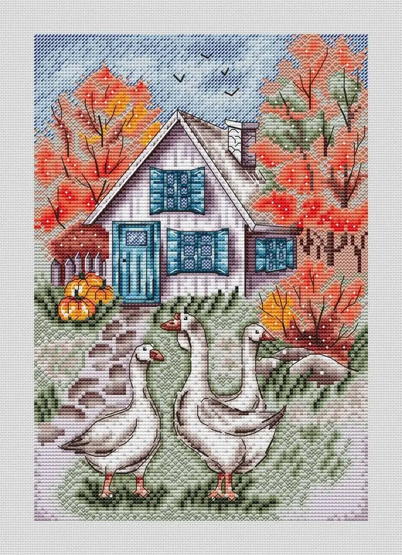 Autumn House Goose 18CT 16CT 14CT Unprinted Top Quality Cross Stitch Kits Embroidery Art DIY Handmade Needlework Home Decor